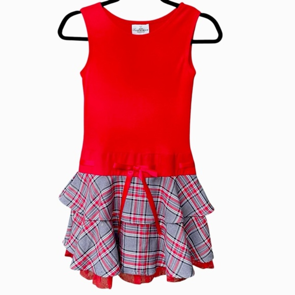 Rare Editions Girls Red Plaid Bow Sleeveless Christmas Holiday Dress Size M‎
